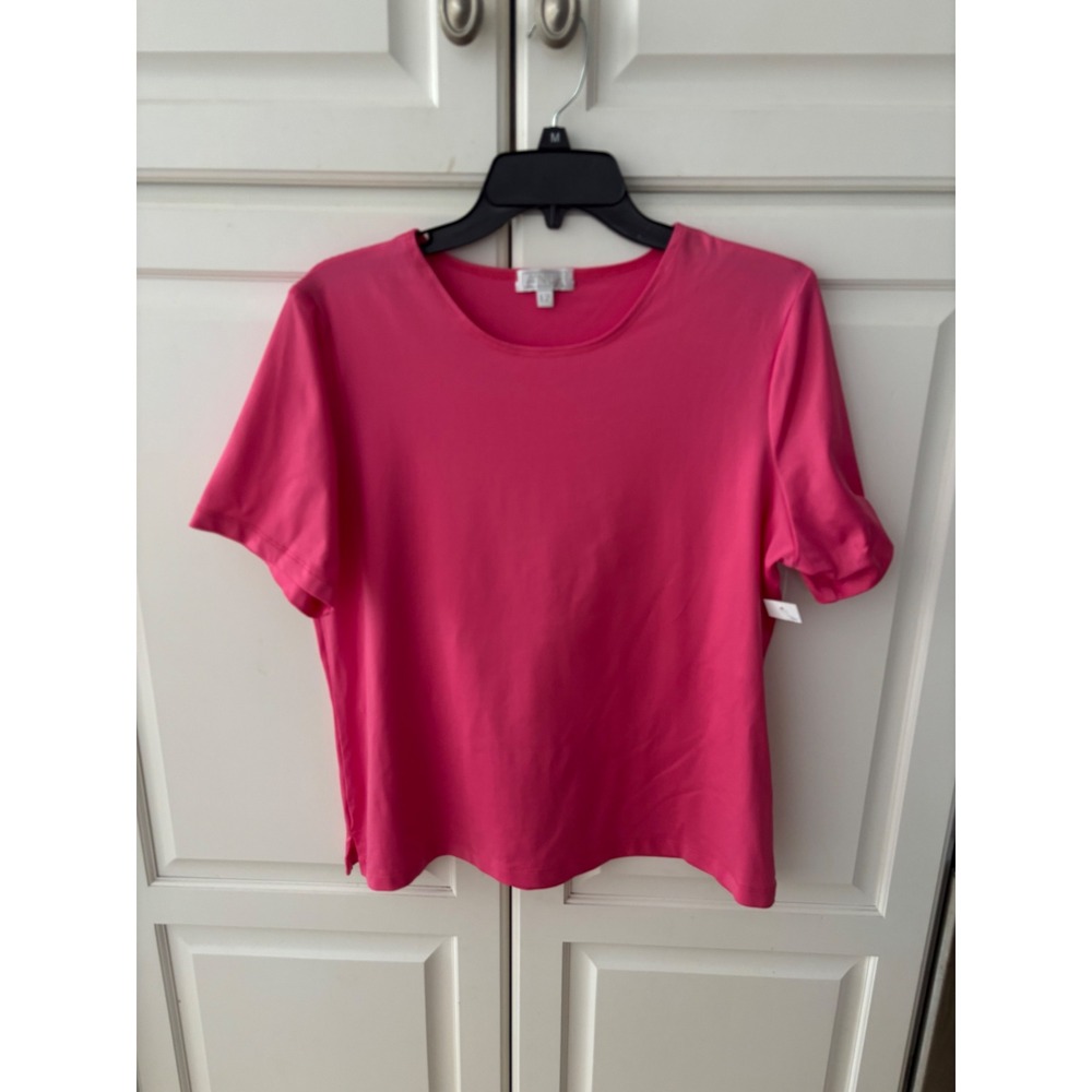 NWT A'NUE Miami Hot Pink Short Sleeve Top Tactel Lycra Blend Size L2
